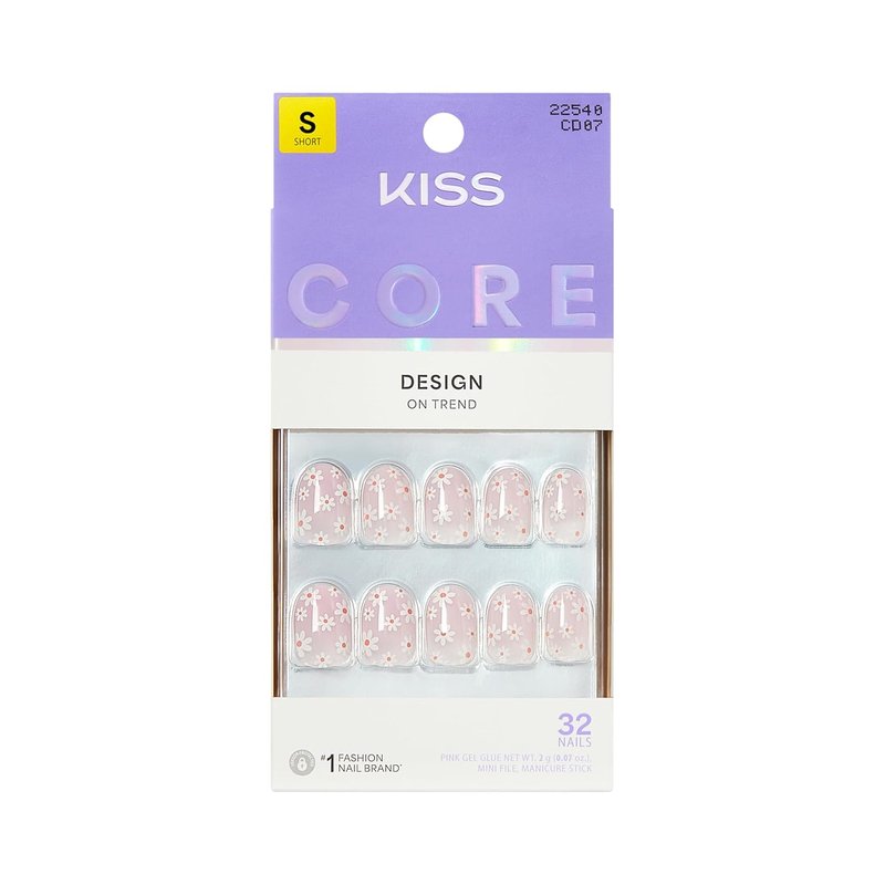 Kiss Core Press On Nails - 'Friendship' Pink Short Round Shape | 32 Nails, Glue & Manicure Kit Included