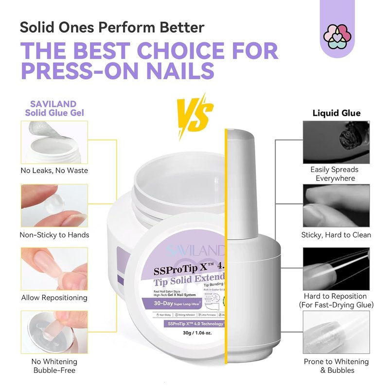 SAVILAND 30g Solid Nail Glue Gel - 30-Day Long Wear Strong Adhesive for 3D Nail Art & DIY