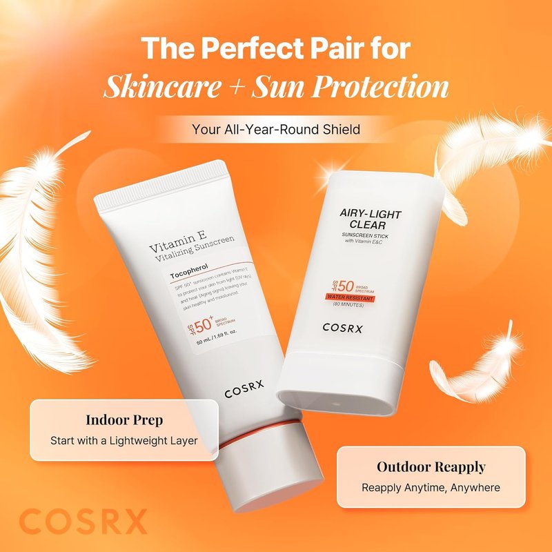 COSRX Airy-Light Clear Sunscreen Stick - SPF 50, No White Cast, Lightweight, Water-Resistant, 0.67 oz