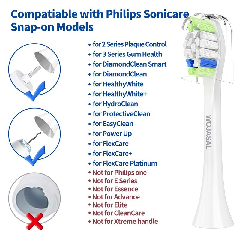 Replacement Toothbrush Brush Heads Compatible with Philips Sonicare Electric Toothbrushes with Click-on System Dupont Bristles for Optimal Plaque Remove, Pack of 10, White
