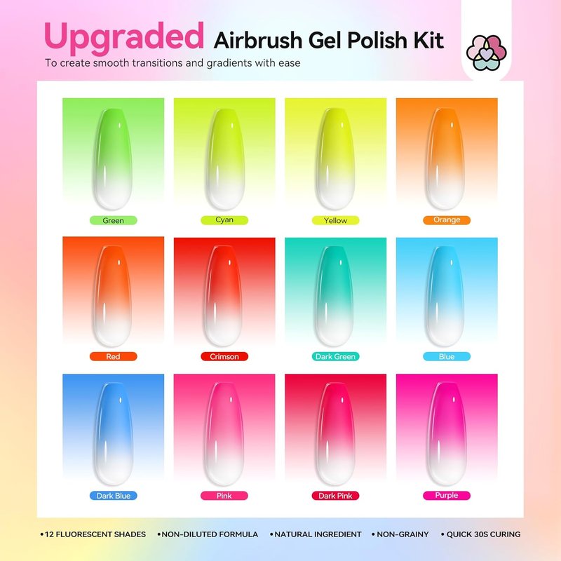SAVILAND Airbrush Gel Nail Polish Hema-Free: Dilution-Free Colorful Airbrush Nail,12 Colors 15ml Non-Acetone for Nails French Manicure DIY Salon & Party & Bar Social Nail Art