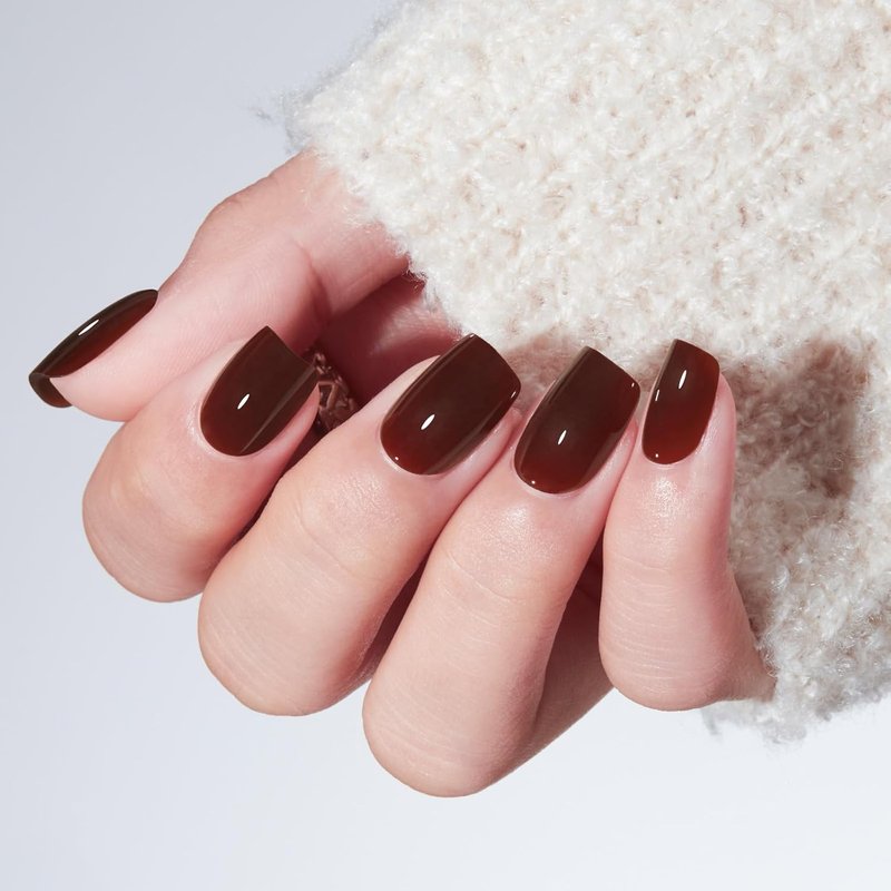 Modelones Brown Press-On Nails - Short Square Fake Nails, Reusable Kit with Glue & Mini File | 32 Pcs, 16 Sizes