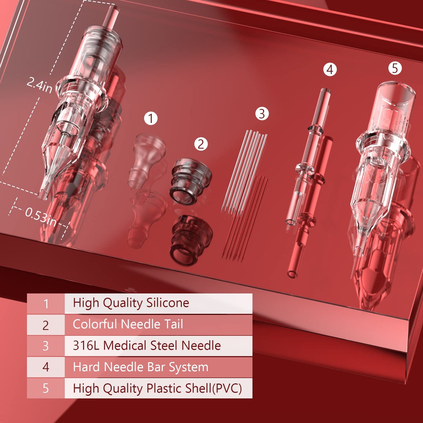 Wormhole Tattoo Cartridge Needles Long Taper 50pcs Assorted Disposable Tattoo Needle Cartridges Mixed 5RL 7RL 9RL 5RS 7RS 9RS 15M1 21M1 15RM 21RM Round Liner Shader Magnum Round Magnum