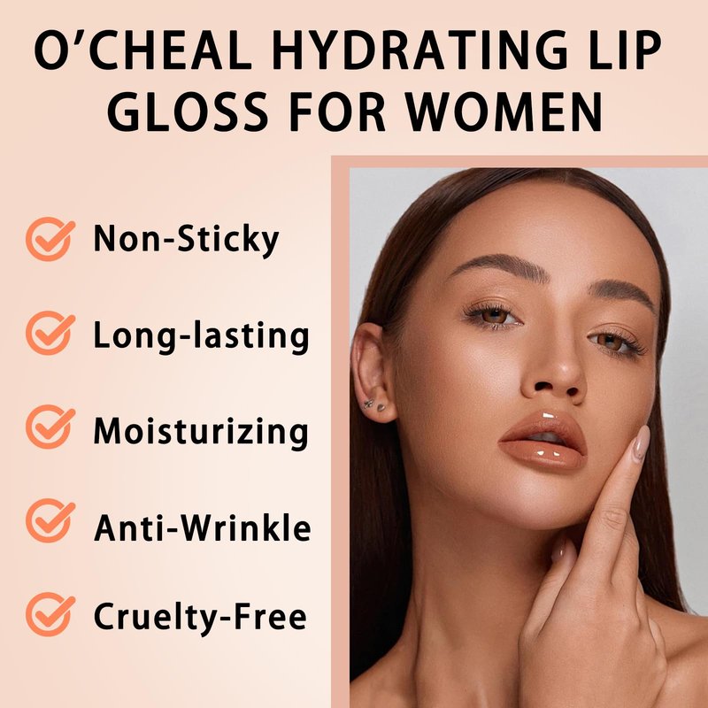 O'CHEAL Lip Gloss for Women, Hydrating Tinted Lip Balm, Natural Glossy Sheer Lip Stain, Lightweight, Plumping, Non Sticky, Long-Lasting, Anti-Wrinkle Lip Butter, Cruelty-Free & Vegan (Pink)