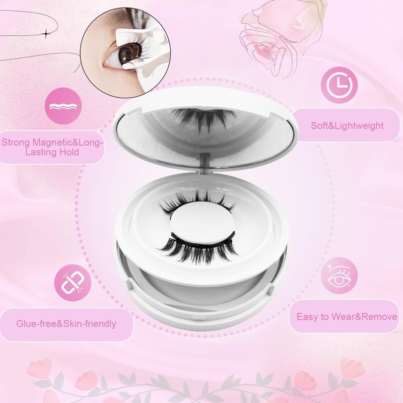 Magnetic Eyelashes Kit - Natural Look Reusable Wispy Lashes | Easy Application & Removal (Camellia + Iris)