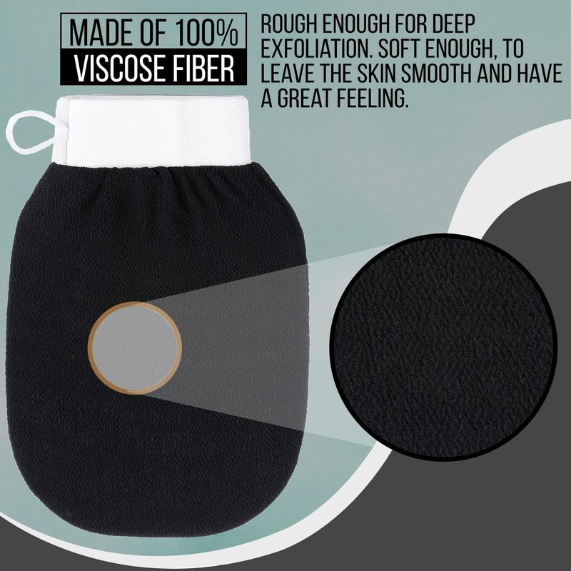 Exfoliating Body Scrub for Bath and Shower Use - Face Scrubber and Body Exfoliator Mitt, Dead Skin Remover - Exfoliating Glove Shower Scrub for Men and Women - Pair Black