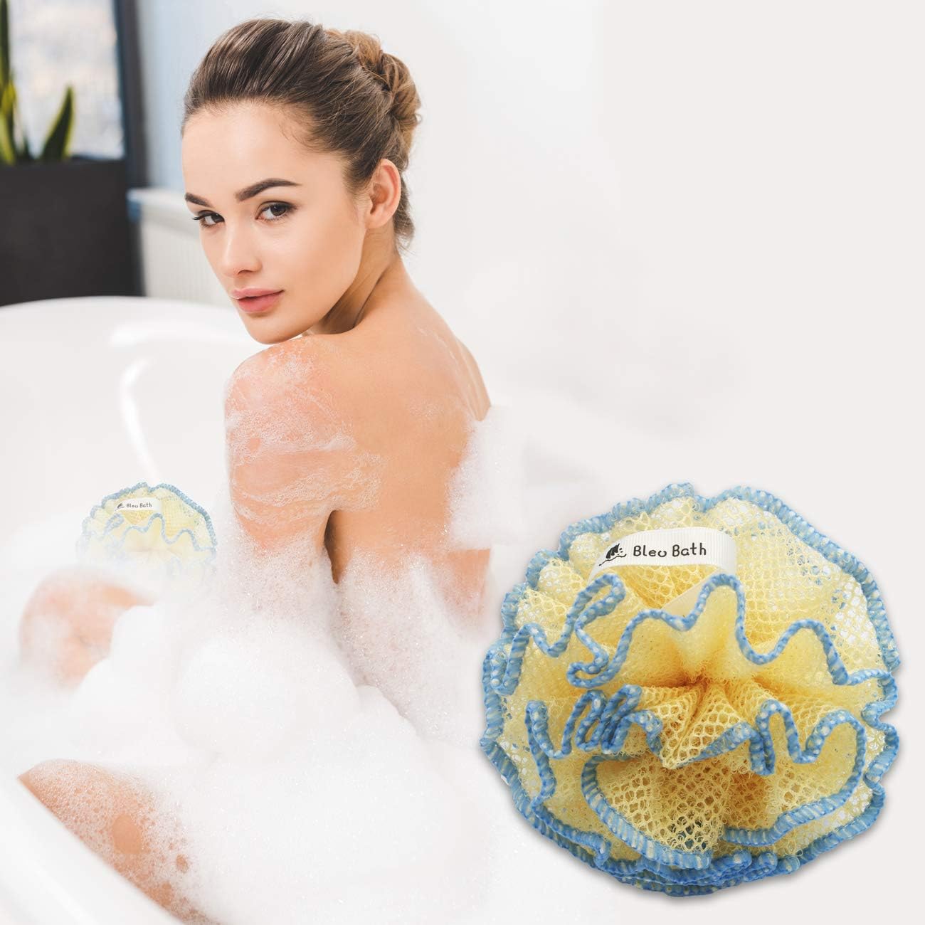 (4 Pack) Exfoliating Body Scrubber Puff Deep Cleaning Sturdy Bath Loofah Mesh Sponge in Rough with Rich Bubbles for Men and Women