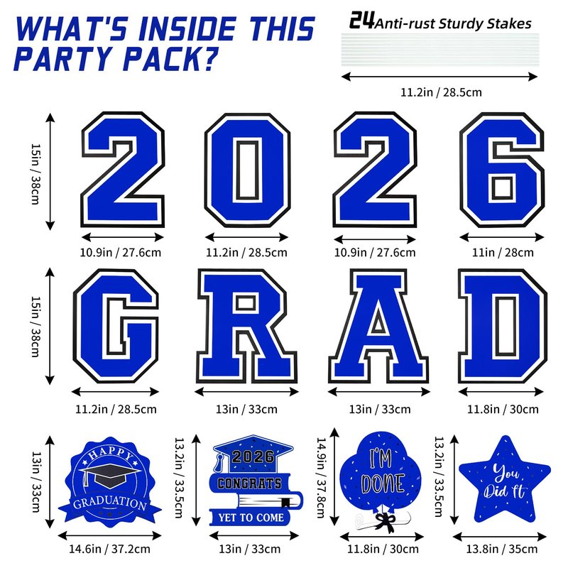 Graduation Decorations 2026 12Pcs Graduation Yard Signs Class of 2026 Outdoor Waterproof Congrats Grad Sign with Stakes for kindergarten K-12th College Any Grade Blue