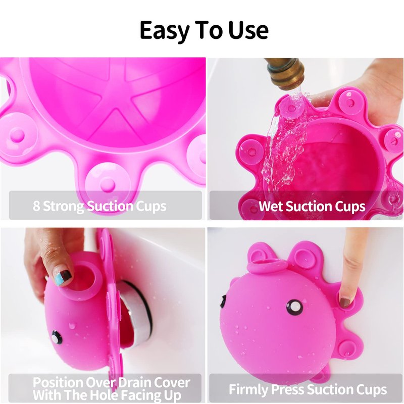 Silicone Bathtub Overflow Drain Cover with Suction Cup - Adds Inches of Water for Deeper Bath, Deep Pink
