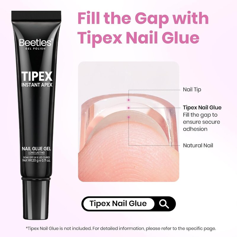 Beetles Tipex Lite Instant Apex Nail Tips, Long Coffin, 16 Sizes | 00–14, Built-in Apex Acrylic Tips for Flat & Natural Nail Beds, Beginner-Friendly Easy DIY Nail Extensions