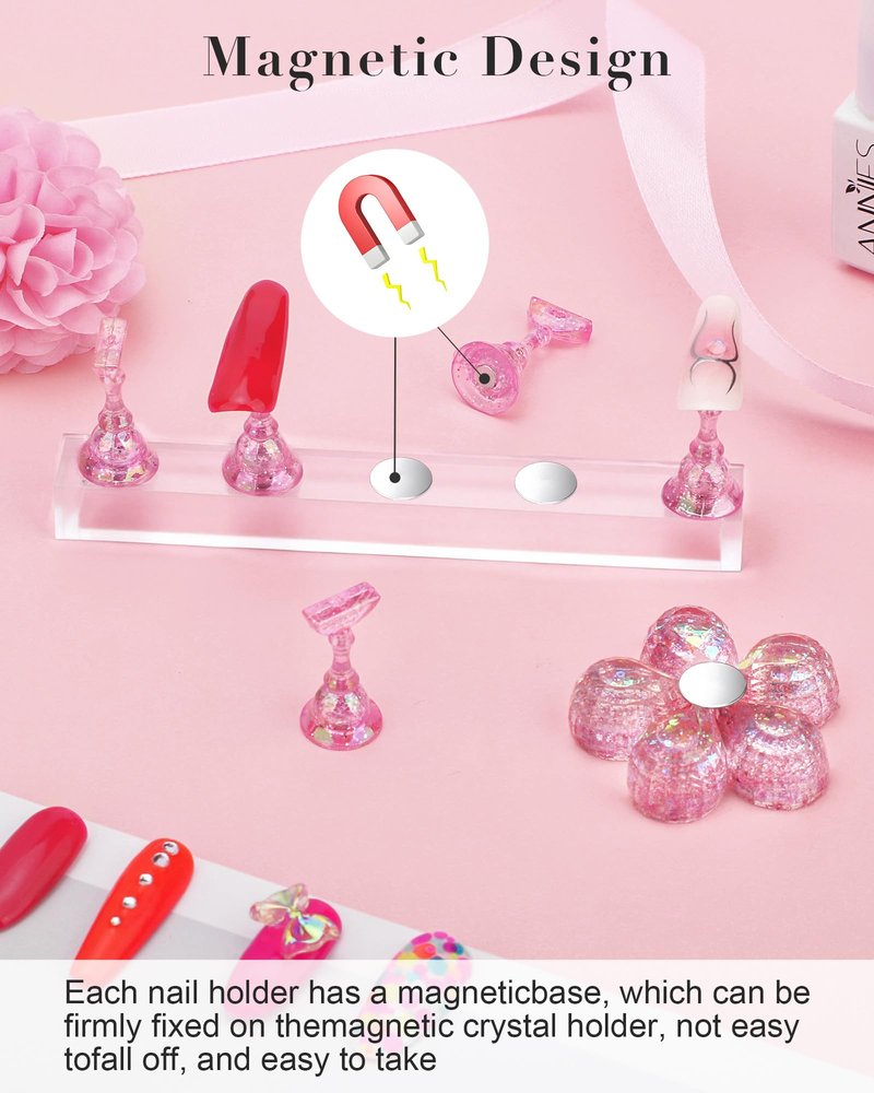 Nail Stand for Press Ons Magnetic Nail Tips Nail Holder for Painting Nails Fake Nail False Nail Design with Reusable Adhesive Putty Practice Nail Art Tools for Home Salon DIY Beginner Supplies