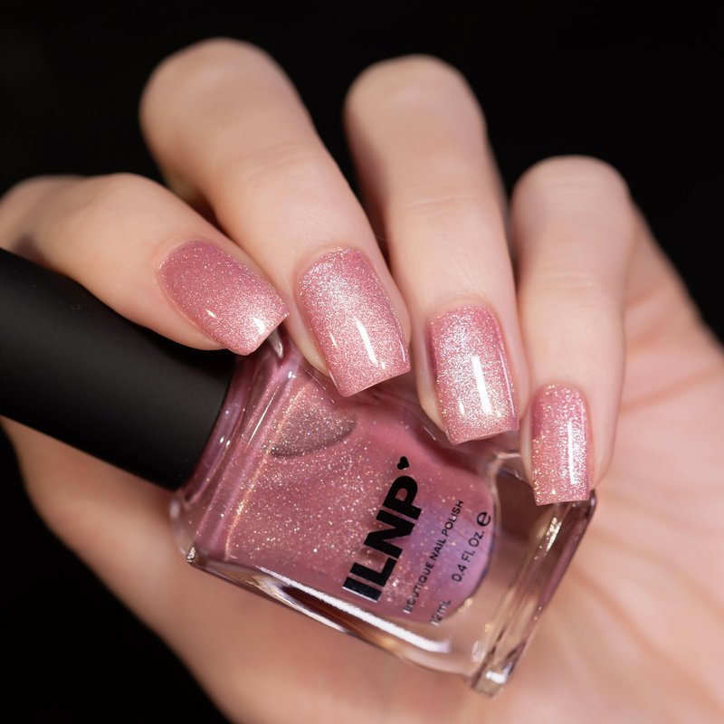 ILNP Pink Suede - Pink Magnetic Holographic Nail Polish, Sparkly Velvet Finish, Non-Gel, Long Lasting, Quick Dry, Non-Toxic, Vegan