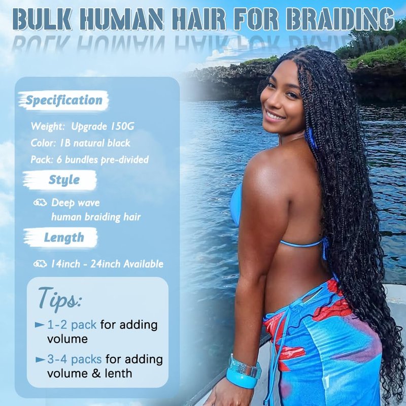 Boho Braiding Hair - 150g 20 Inch Curly Deep Wave Bundles | Natural Color 12A Quality