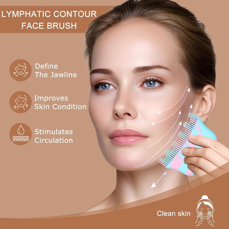 Skiennix Lymphatic Contour Face Brush - 2026 Silicone Drainage Massager | Dry Brush Alternative for Face & Body