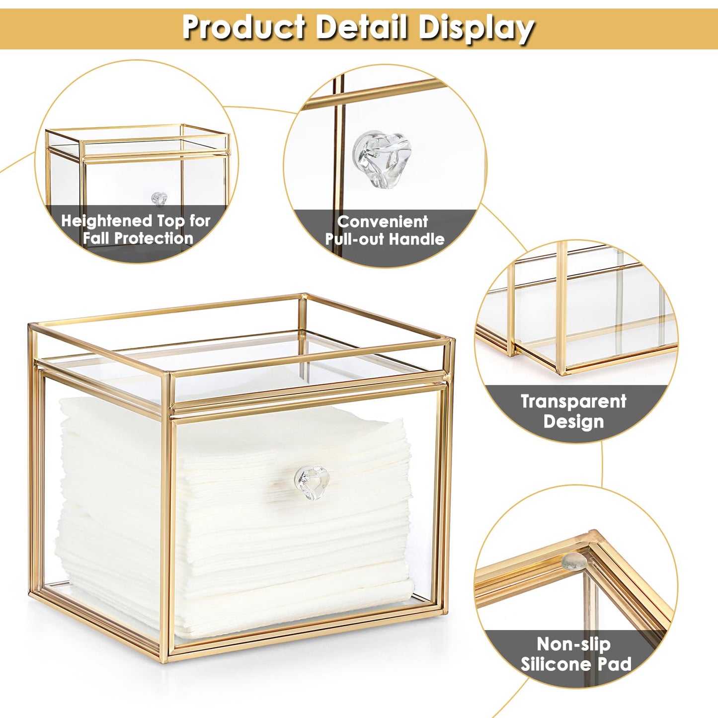 Sumnacon Disposable Face Towel Holder Glass Face Towel Storage Box with Drawer Compatible with Clean Skin Cluub Clean XL Makeup Box Organizer for Bathroom,Vanity Countertop