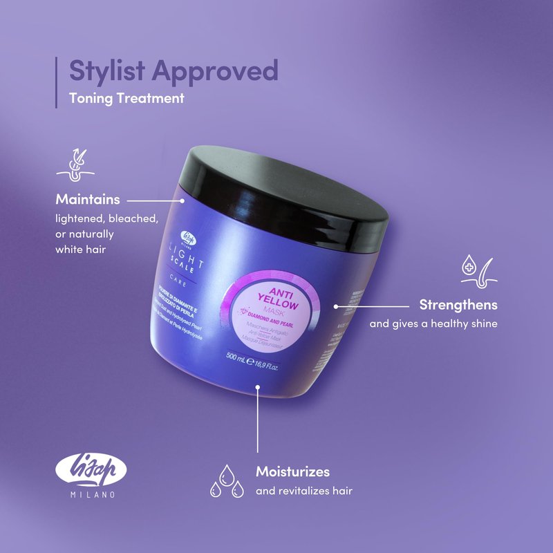Lisap Purple Hair Mask for Blonde, Silver & Grey Hair - Anti Yellow & Brass hair mask for damaged hair, Deep Conditioning for Bleached & Color Treated Hair, 16.9 fl oz