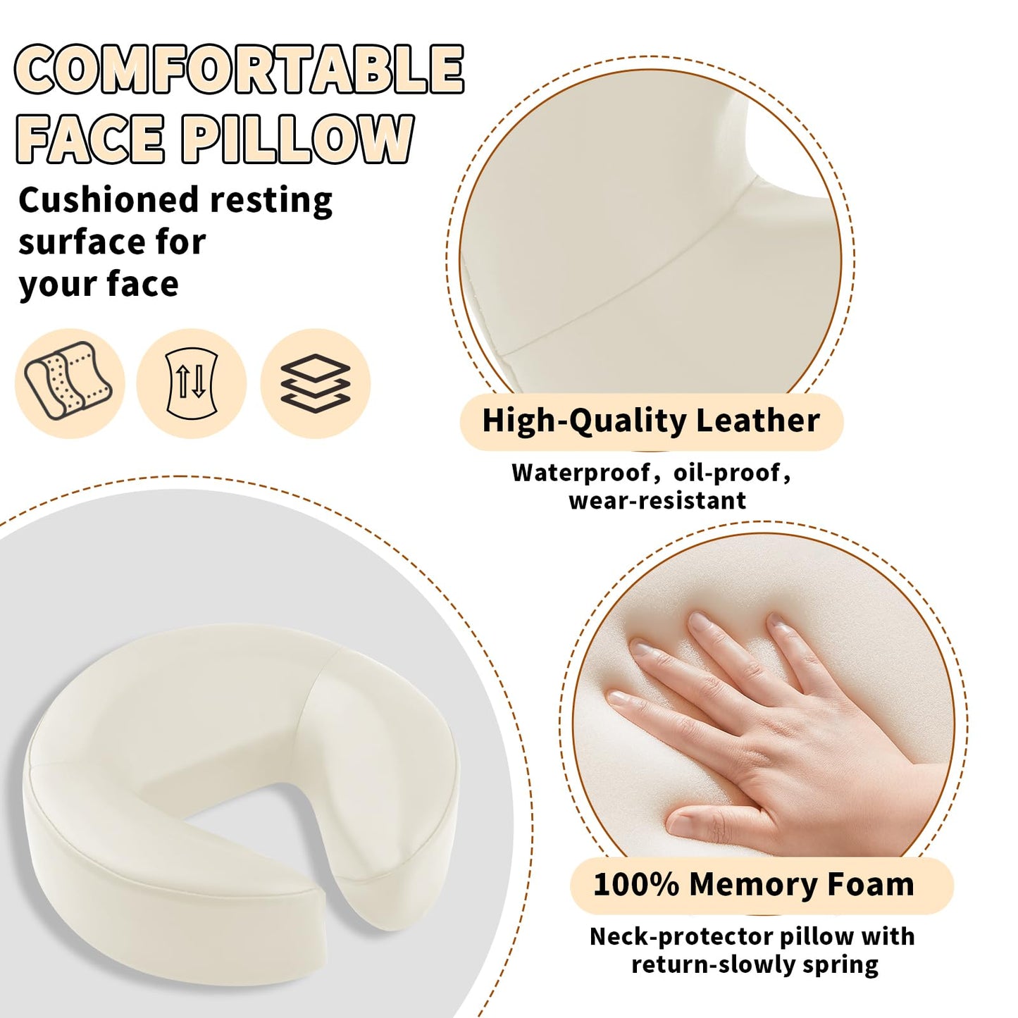 TOROKOM Adjustable Headrest Face Pillow Cradle, Massage Home Mattress Top Massage Kit Face Pillow Cradle & Face Cushion Support Bracket（White）