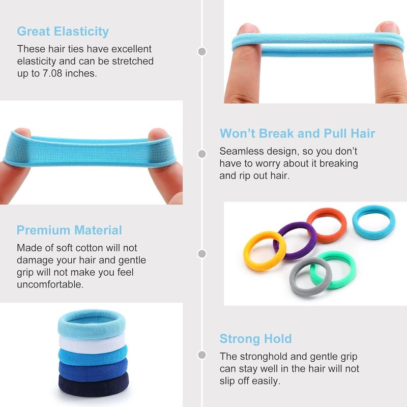 Elastic Hair Ties - 100PCS Seamless Ponytail Holders | No Crease Damage Cotton Bands for Thick & Thin Hair