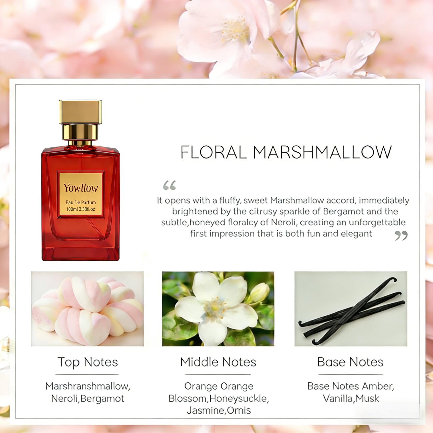 Yowllow Womens Eau de Parfum - Floral Marshmallow Inspired by byK.aya.li #81 - Long Lasting & Pure Feminine Perfume - Luxury Fragrance Spray for Ladies 3.4 Fl Oz/100ML