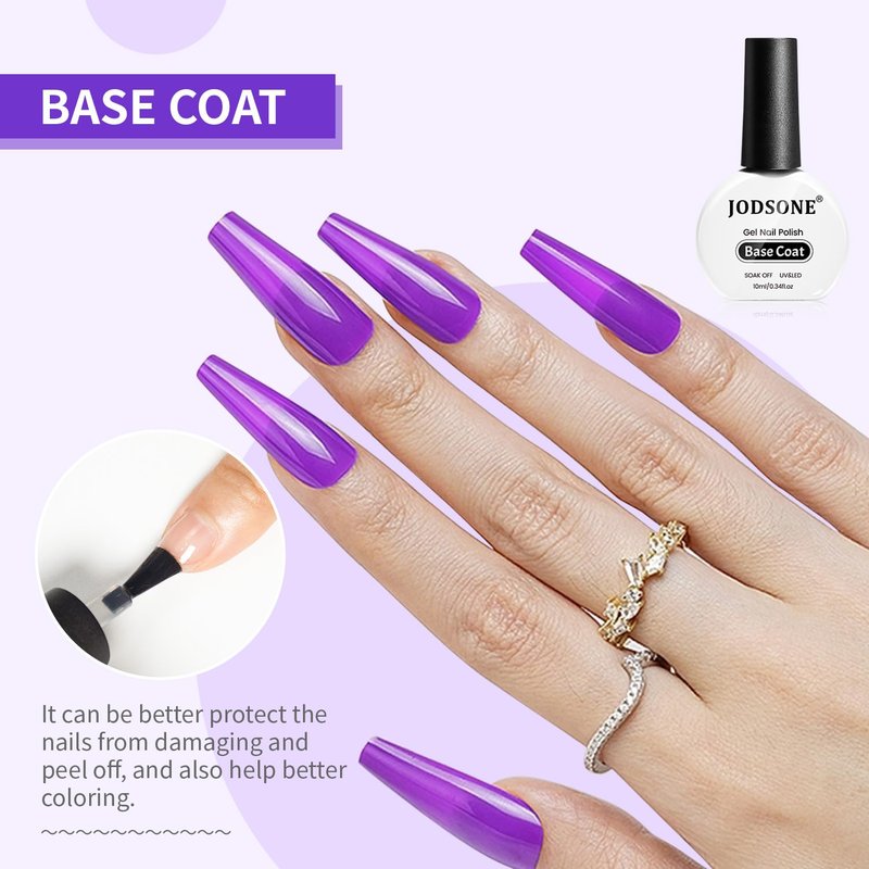 JODSONE Top Coat & Base Coat Gel Polish Set - 10ml Bright Finish for DIY Nail Art | Perfect Gift for Girls