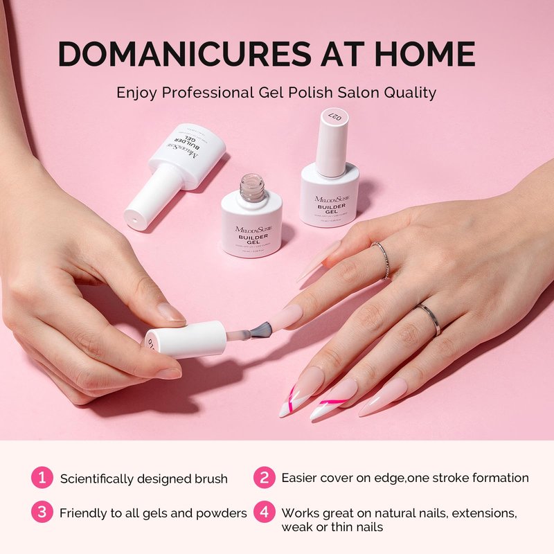 MelodySusie Builder Gel Nail Polish Set, Base Colors Jelly Pink Clear 8 in 1 Nail Thickening Rubber Base Gel Polish,Soak Off UV Extension,Rhinestone Nail Glue in a Bottle Gift for Women 6 Colors