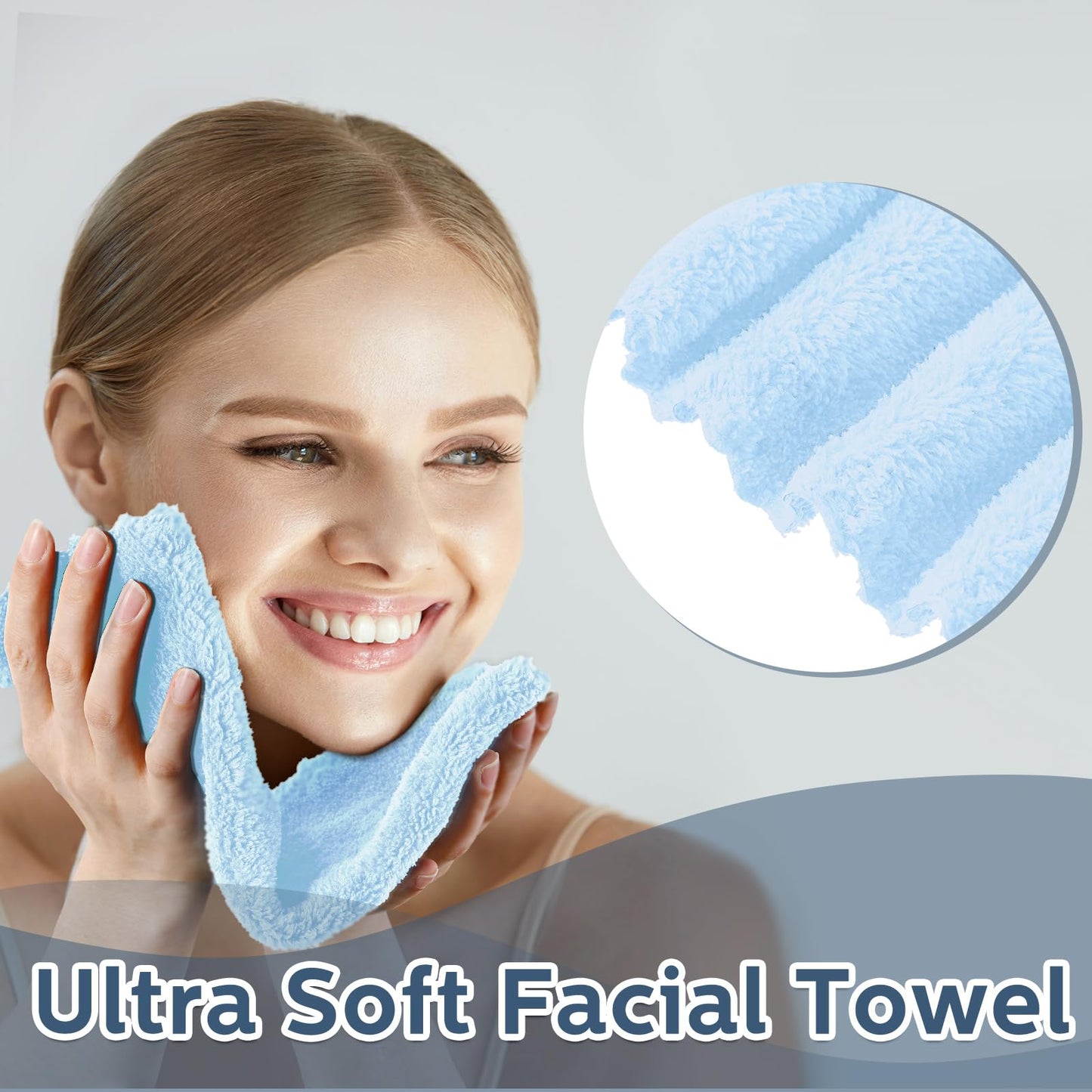 Newwiee 100 Pack Washcloths Bulk, Ultra Soft Wash Cloths 12 x 12 Inch Quick Dry Absorbent Microfiber Face Towel,Reusable Facial Fingertip Cloth for Spa Baby Shower & Craft(Light Blue)