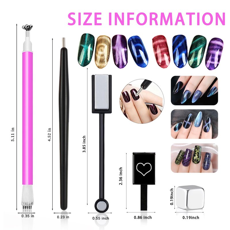 DANNEASY 39pcs Cat Eye Nail Magnet Set Cat Eye Gel Nail Polish Magnet Cat Eye Magnetic Nail Polish Strong Nail Art Magnets Stick Multi-Function Manicure Tool for Nails Salon Accessories