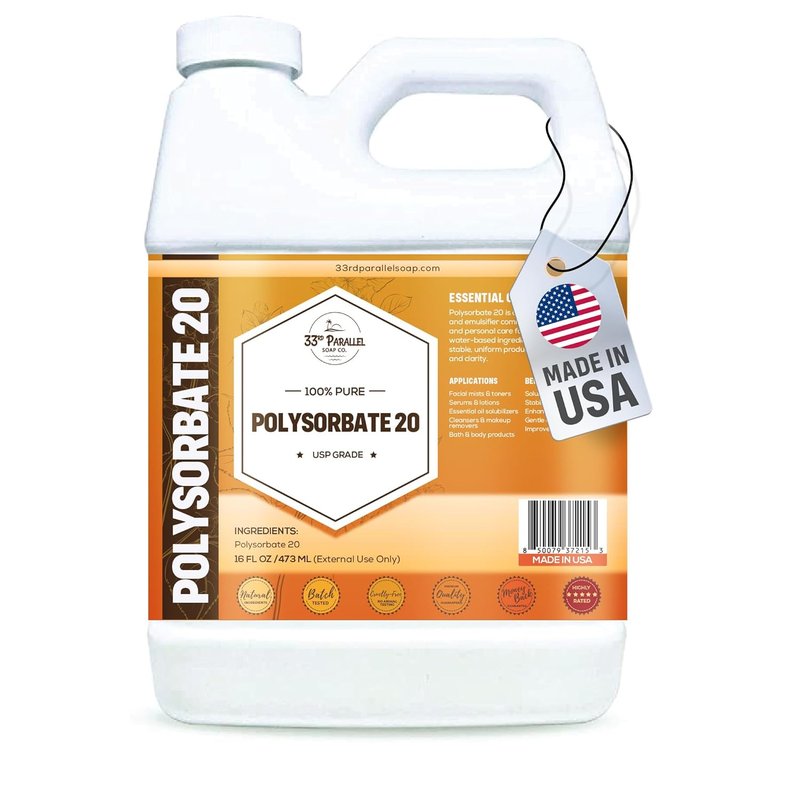 Polysorbate 20 (16oz) | USP Grade - Tween 20 Gentle Natural Emulsifier & Solubilizer for Essential Oils, Fragrances, Sprays, Lotions, Shampoos | Improves Stability & Clarity | 16 OUNCES