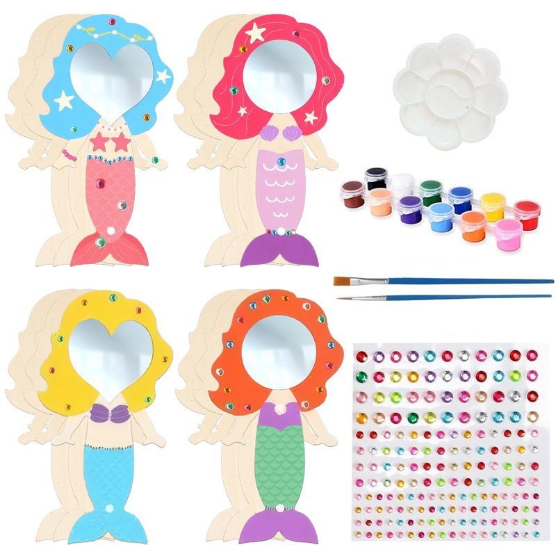 KatchOn, Mermaid Crafts Kit for Kids - 40 Pieces | DIY Paint Mermaid Party Favors for Girls, Pinata Stuffers, Wooden Mirror Craft for Kids | Birthday Party Games, Classroom Prizes, Art and Craft Gifts