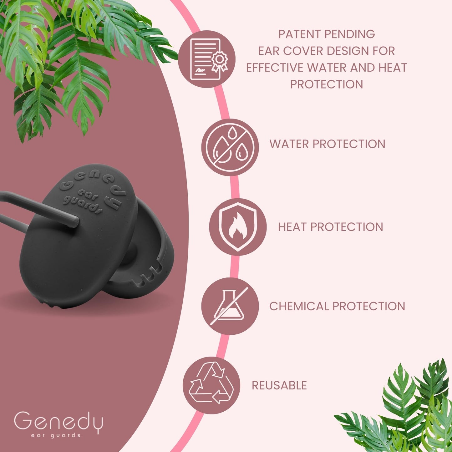 Genedy Ear Covers for Shower, Heat and Hair Dye Protection - Pink - Waterproof Ear Covers for Washing Hair - Reusable Silicone Ear Caps For Hair Dye - Ear Protectors From Heat Styling and Dryer