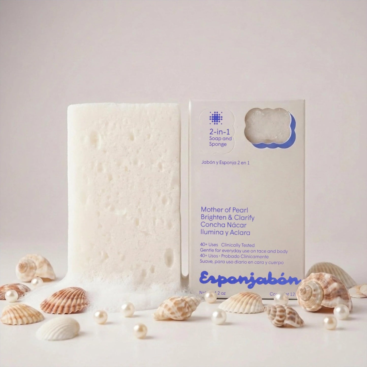 T.Taio Esponjabon Mother of Pearl and Pore-Cleansing Soap Sponges — Shower Scrubbers that Remove Oil and Dirt — Sponges to Scrub Foot, Elbow, and Face — Bathroom Accessories — Fresh Scent (2-Pack)
