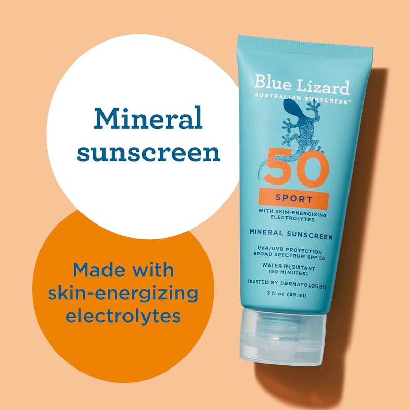 Blue Lizard Sport Mineral Sunscreen SPF 50 - Fragrance-Free, Vegan, 3.0 fl oz | Ideal for Athletes