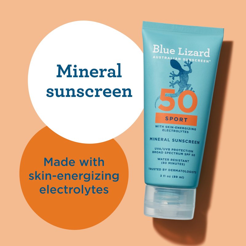Blue Lizard Sport Mineral SPF 50 Lotion, Ideal for Athletes, 100% Mineral Sunscreen Actives, Fragrance-Free, Paraben-Free, Vegan, 3.0 fl oz