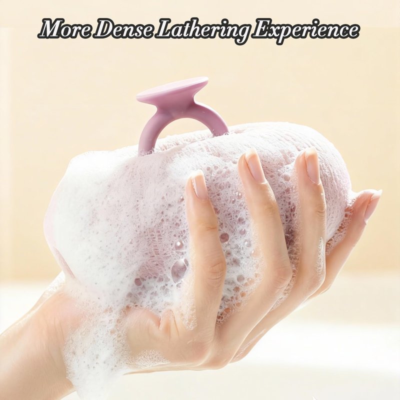 Super Soft Sunflower Suction Cup Bath Ball, Upgraded Exfoliating Body Bath Sponge, 2-in-1 Sponge Mesh Bath Cleaning Brush for Women and Men (Purple)