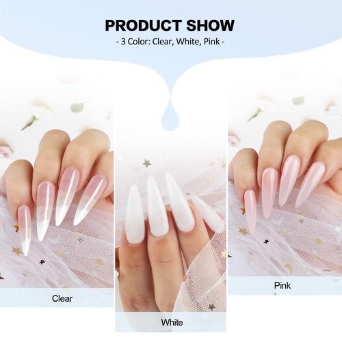 Morovan Acrylic Nail Kit: Clear Pink White Powder and Professional Liquid Set for Nail Extension - DIY at Home With Brush for Beginners