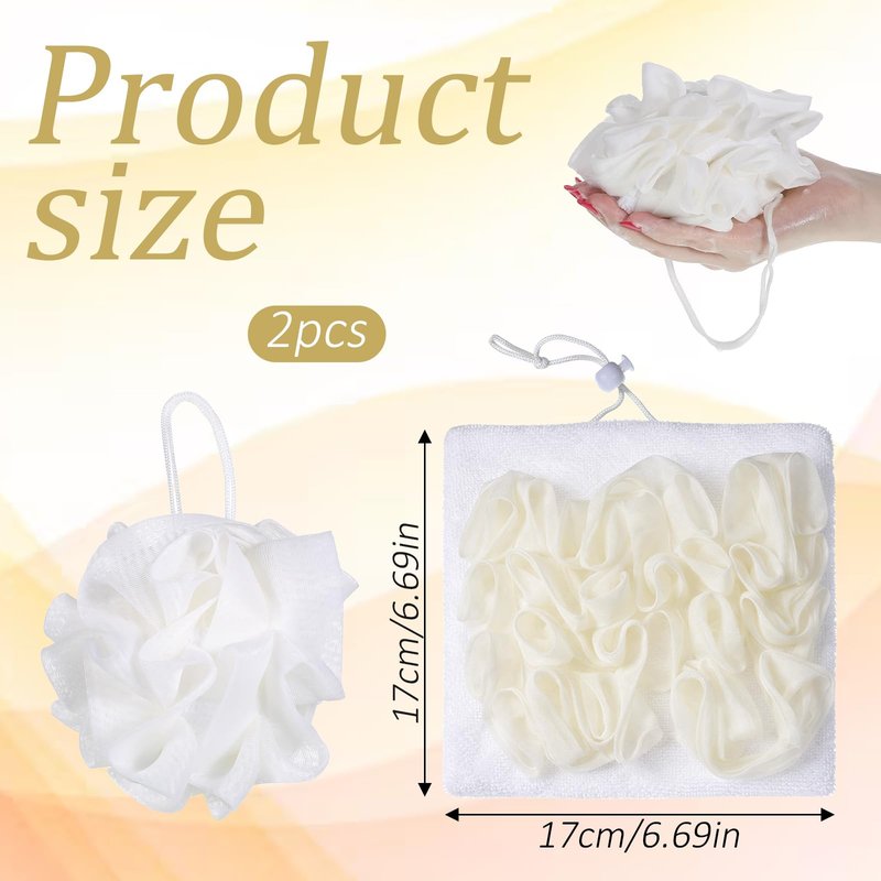 2 Pcs Bar Soap Loofah Pouch, 2 in 1 Exfoliating Washcloth with Soap Pocket for Cleansing and Smooth Skin, Reusable Shower Sponge, Body Scrubber Shower Bath Sponge Loofah, Beige