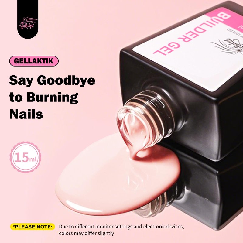 GELLAKTIK Builder Gel for Nails, 15ml 7 in 1 Builder Gel Nail Polish, LED Lamp Cured for Clear Rubber Base & Strengthener Extensions, Thickening, Repair, Salon-Quality DIY Manicure (Nude)