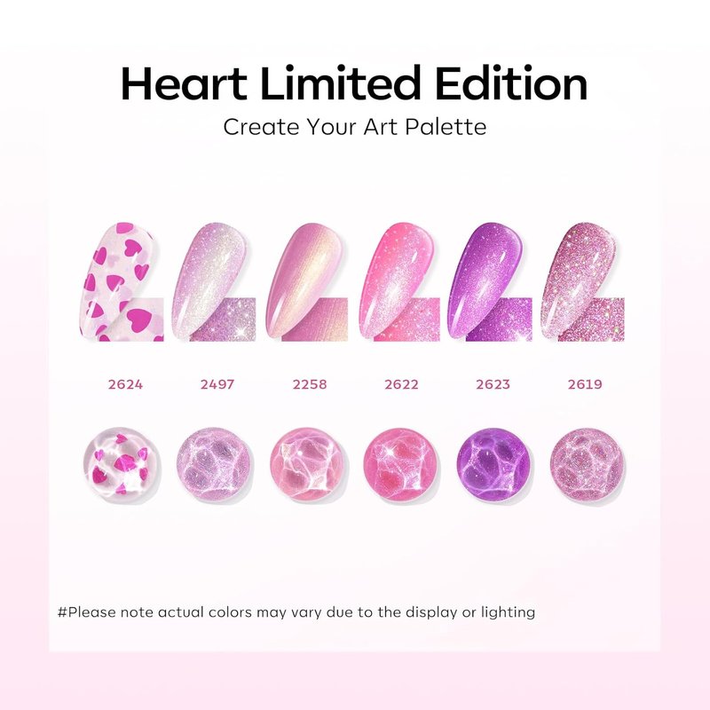 Modelones Gel Nail Polish Set - 6 Vibrant Valentine's Day Colors | Glitter & Shimmer Shades for DIY Nail Art