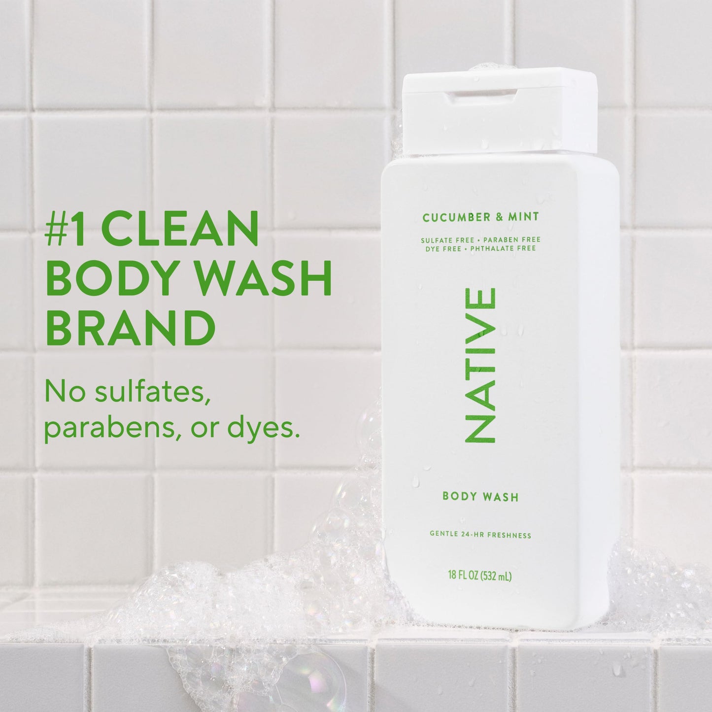 Native Body Wash Contains Naturally Derived Ingredients | For Women & Men, Sulfate, Paraben, & Dye Free Leaving Skin Soft and Hydrated | Cucumber & Mint 18 oz