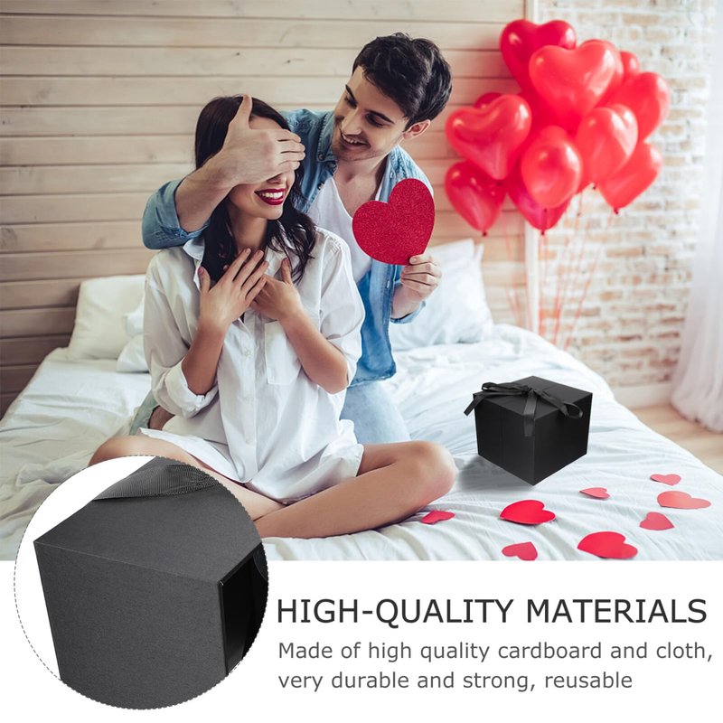 GLEAVI Heart Shaped Flowers with Square Lids Black - Hearts Floral Bouquet Packing Box Double Layer Arrangement Jewelry Paper Cardboard Treat Box for Girlfriend Wife Mom