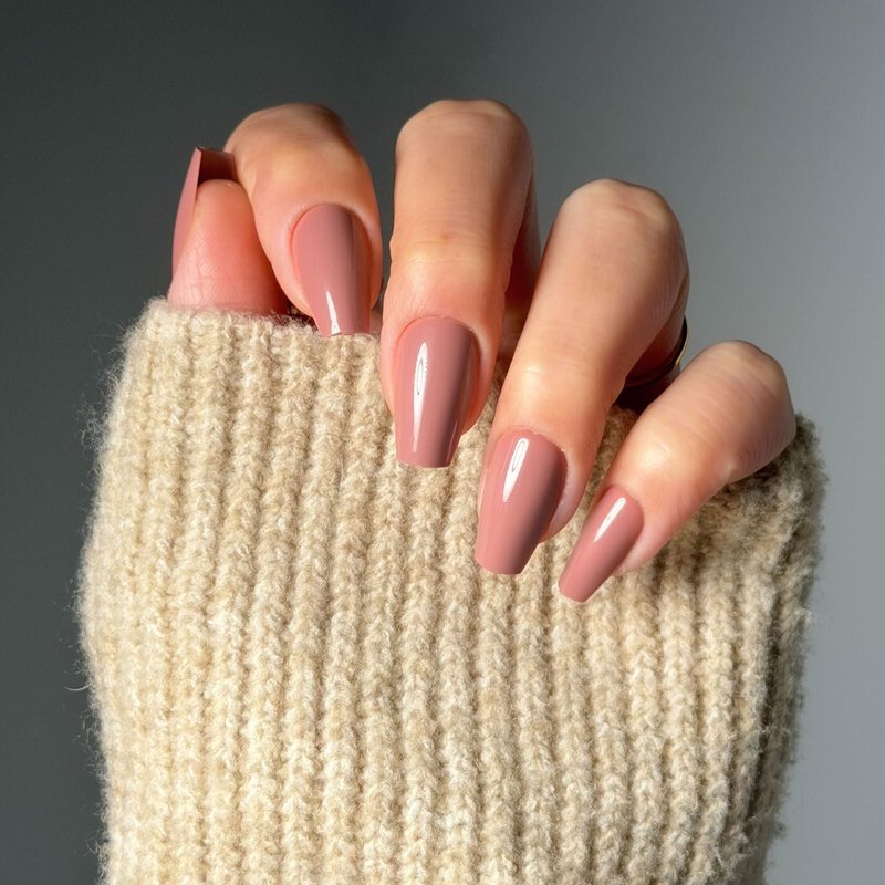 Glamnetic Press On Nails - Medium Coffin Muted Mauve Purple | 30 Nail Kit with Glue, 15 Sizes Available