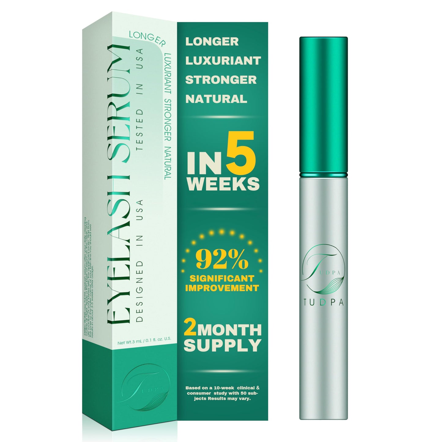 TUDPA Vegan Lash Serum for Enhanced Length & Density, Strengthens and Conditions, Gentle Formula for Sensitive Eyes, 3mL (2-Month Supply)