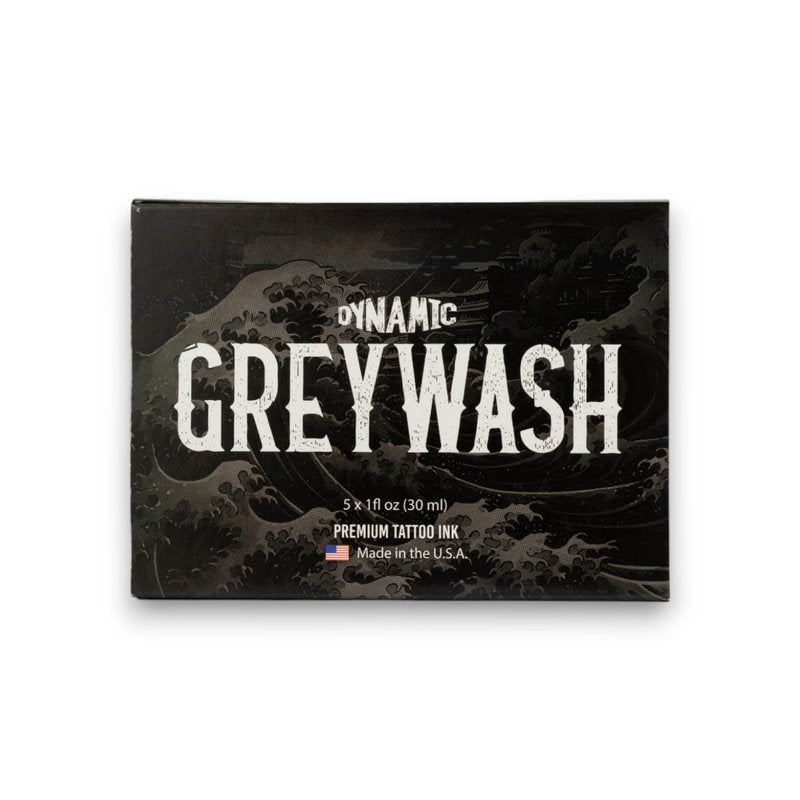 Dynamic Color Co - Greywash Set, Premade Tattoo Greywash, Includes 4 Shades Plus Mixing Solution, 5 Bottle Set, Made in USA, Sterile, Hospital Grade Water, Vegan (1 Ounce Bottles)