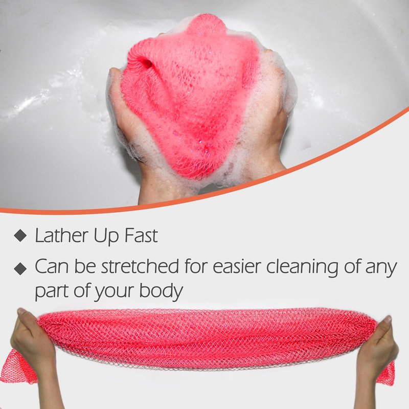 African Net Sponge Authentic African Exfoliating Net Sponge with Knots Afro Body Scrub Back Scrubber Africa Wash Net Cloth Real Sapo Bath Sponge for Shower (Pink & Black)