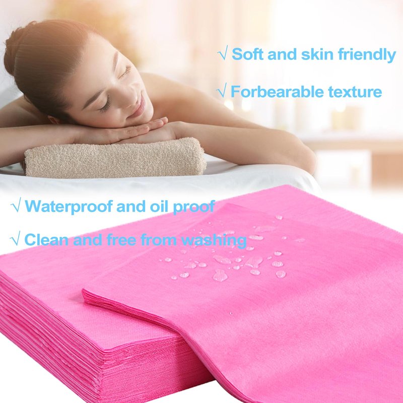100Pcs Massage Table Sheets, 31''x71'' Waterproof Disposable Bed Sheets, Non-Woven Fabric Massage Table Cover, Breathable Protector Bed Cover for Massage Therapy Tattoo Beauty Salon (Pink)
