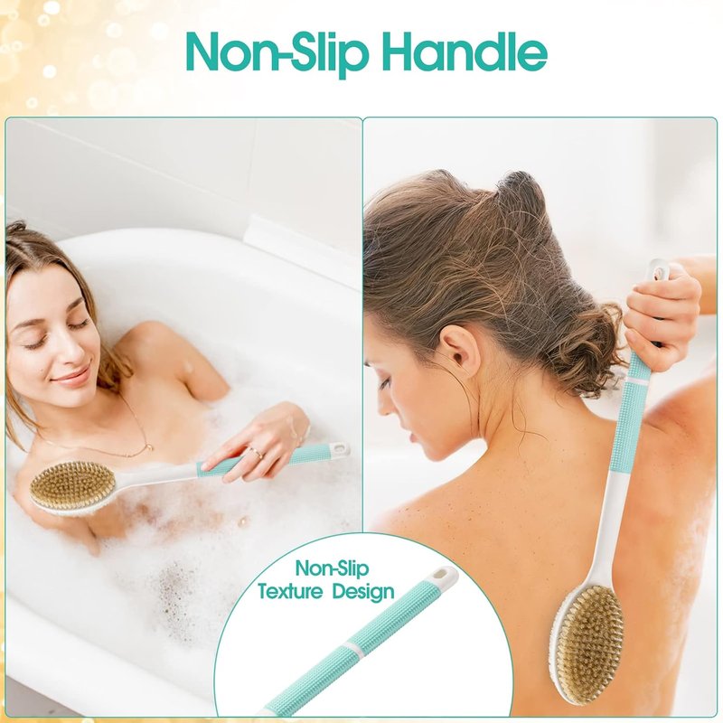 Backski Back Scrubber - Anti-Slip Long Handle Body Brush with Soft & Stiff Bristles | Green