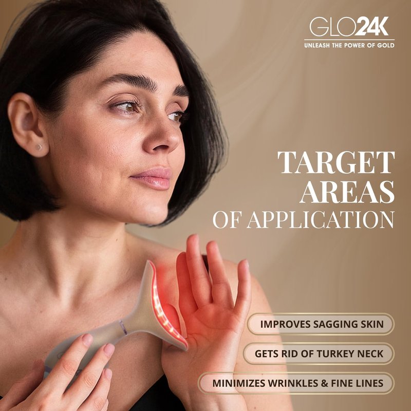 GLO24K 7 Color Beauty Device – Triple LED Action & Vibration Technology Facial and Neck Massager (Beige, 1 Pack)
