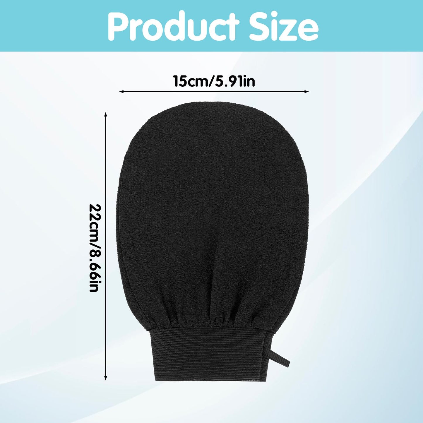 2 Pairs Exfoliating Mitt for Body, Double Sided Exfoliating Glove Body Scrubber, Heavy Shower Gloves for Bodys Scrub, Exfoliates & Removes Dead Ski, Asian Bath Massage Mitts for Women and Men, Black