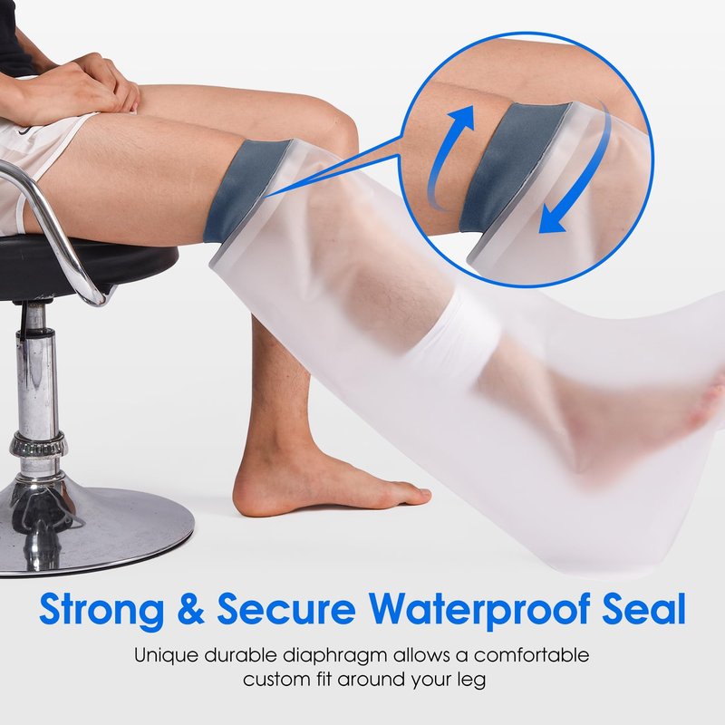 COMFYTHERA Waterproof Cast Cover for Shower Ankle Wound Protector Bath Adult Watertight Cast Bag Showering for Surgery Foot, Ankle, Burns Reusable (B-Short Leg)