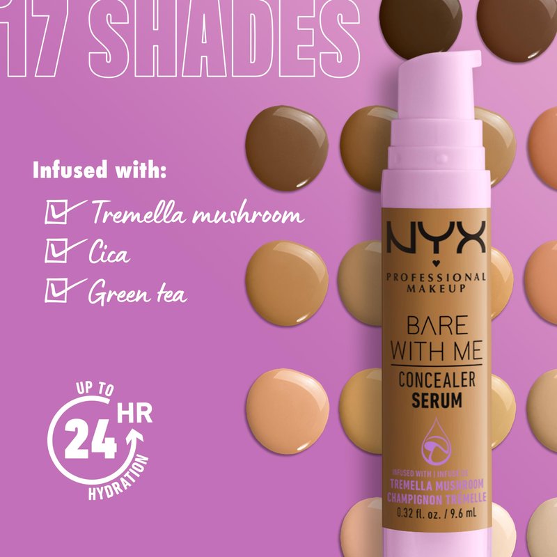 NYX PROFESSIONAL MAKEUP Bare With Me Concealer Serum, Concealer Makeup For Up To 24Hr Hydration - Sand